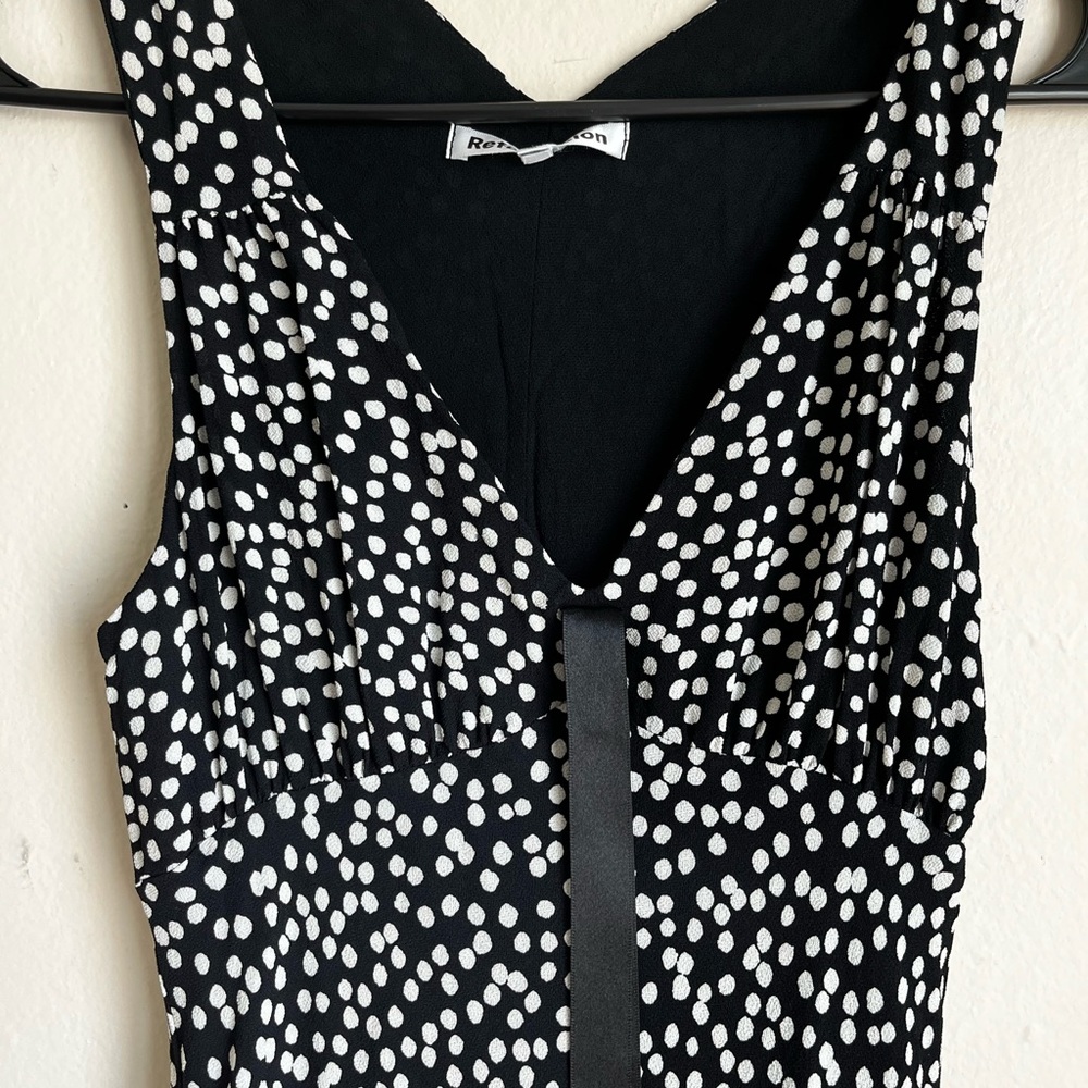 Reformation Sleeveless Polka Dot Print Midi Length Dress